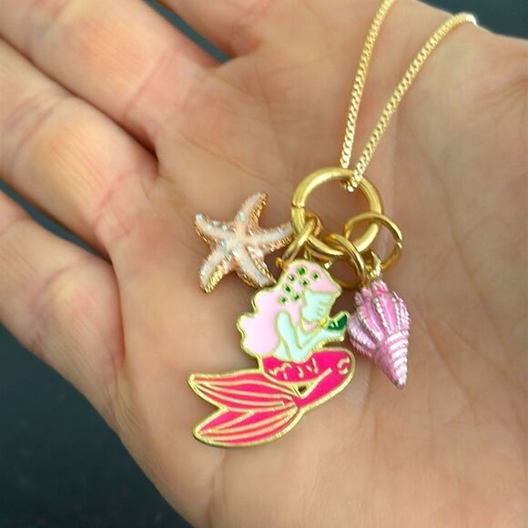 Betsey Johnson Pink Charm Necklace - Mermaid, Shell, Starfish - Summer Vacation - Picture 1 of 7